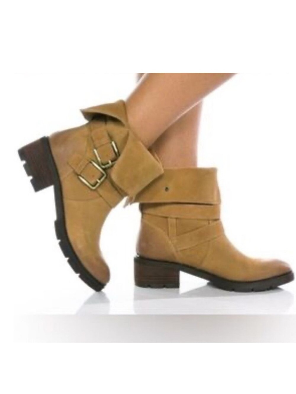 Donald Pliner Saraya Suede Boots Motorcycle Tan Sz 10  preppy Outdoor Combat